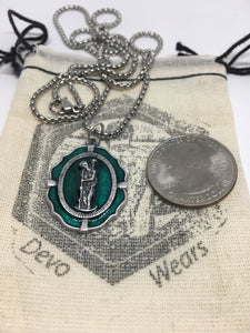 Saint Christopher Green Enamel Medal Necklace