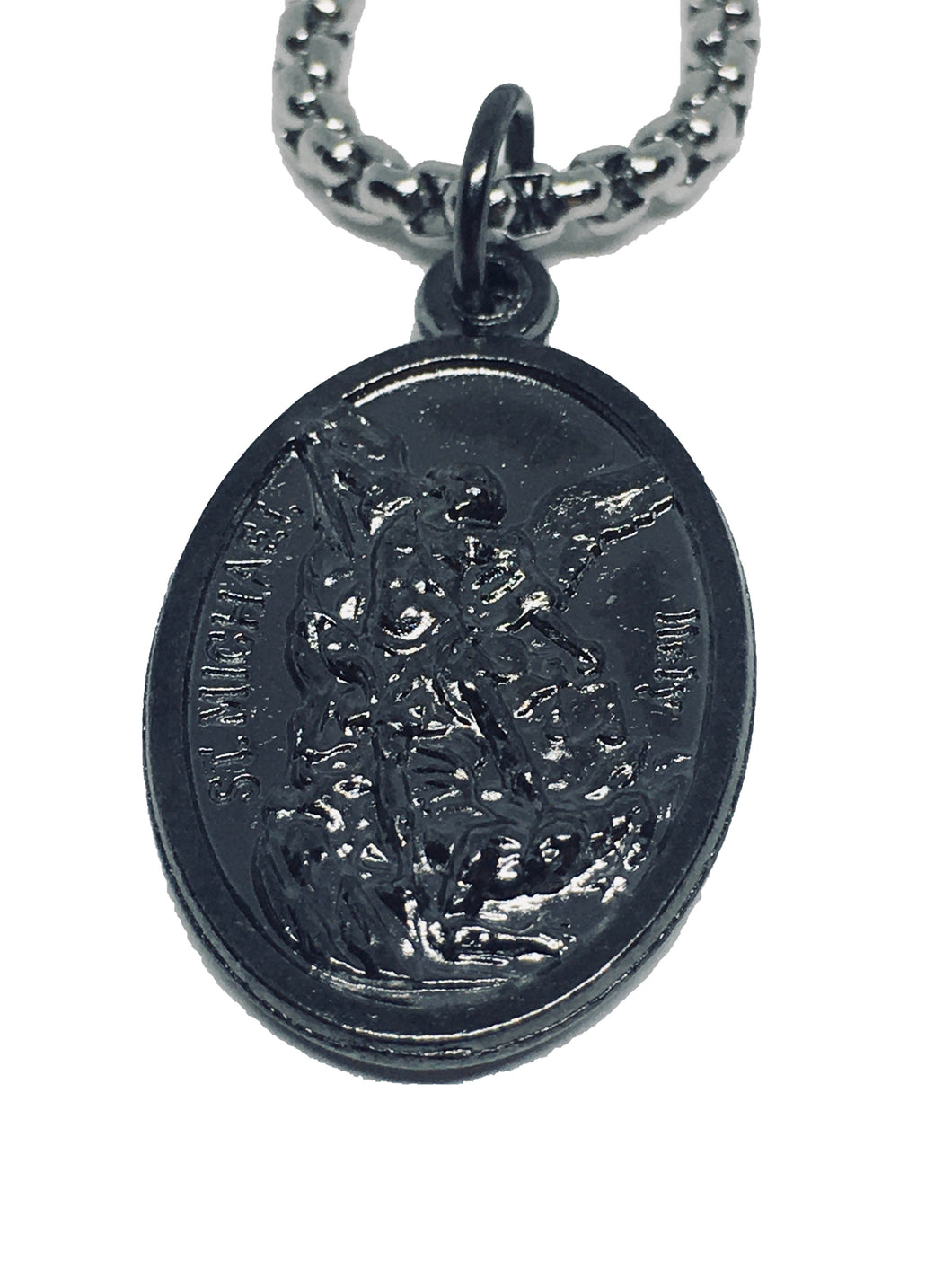 Saint Michael Gun Metal Medal Necklace