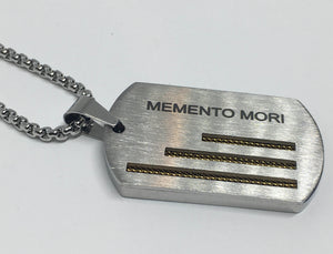 Dog Tag Necklace Military Pendant - "Memento Mori" Engraved