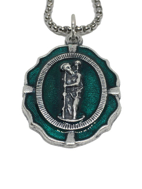 Saint Christopher Green Enamel Medal Necklace